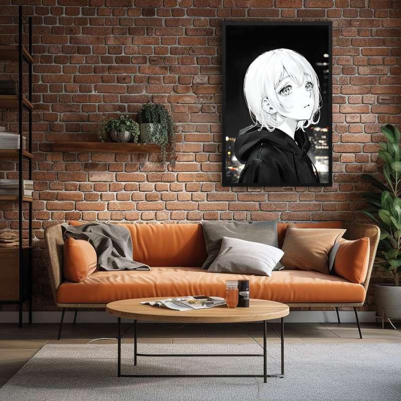 Quadro Decorativo Menina Mangá P&B