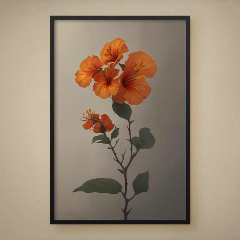 Quadro Decorativo Hibiscos Laranja