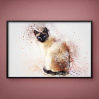 Quadro Decorativo Siamês Aquarela