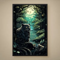 Quadro Decorativo Gato Preto Aquarela