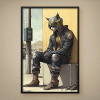 Quadro Decorativo Gato Cyberpunk