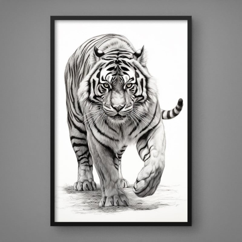 Quadro Decorativo Tigre em Desenho