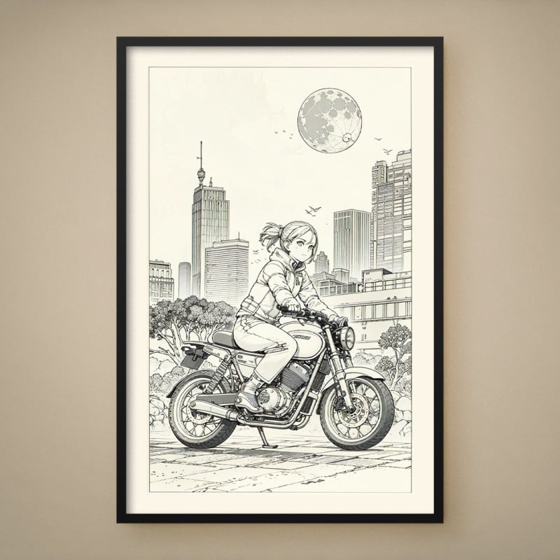 Quadro Decorativo Sketch Motoqueira