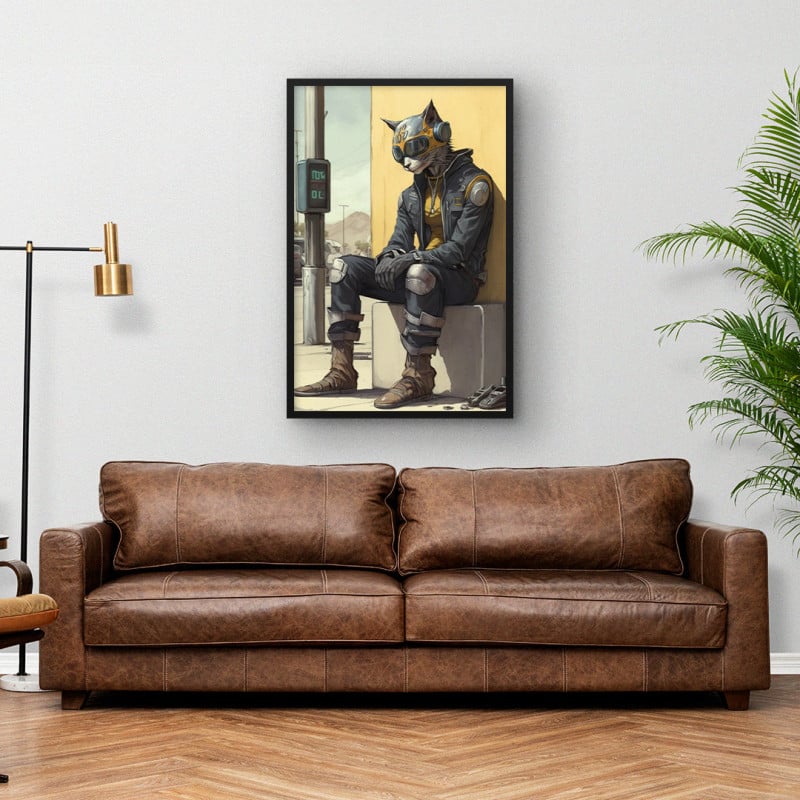 Quadro Decorativo Gato Cyberpunk