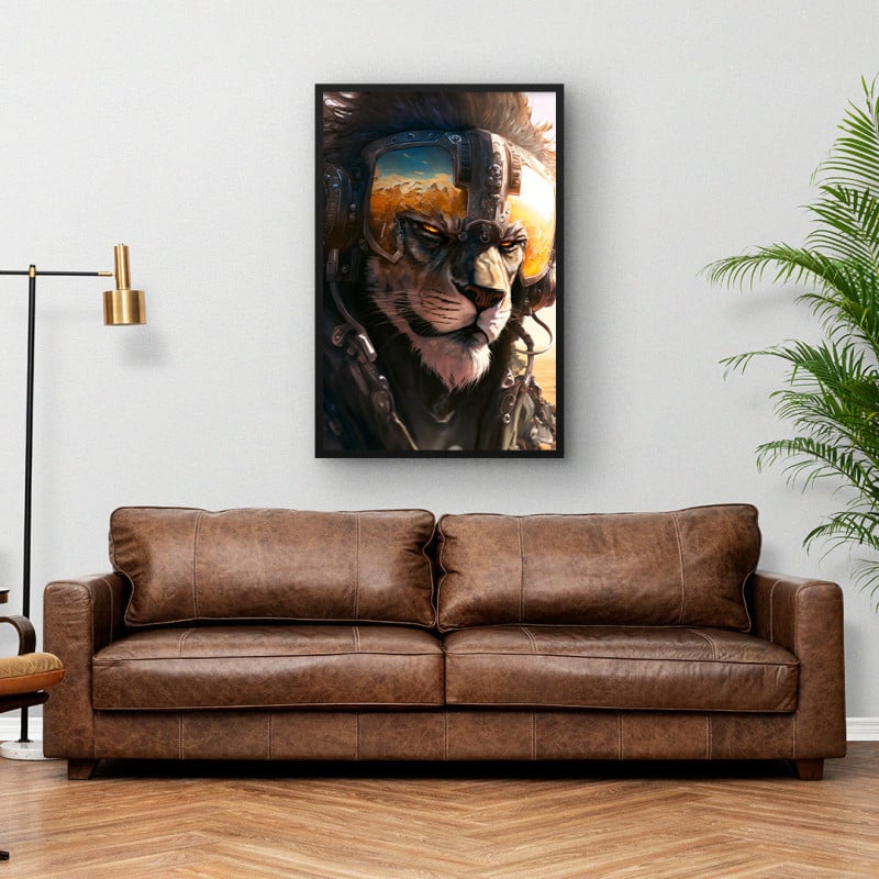 Quadro Decorativo Leão Cyberpunk