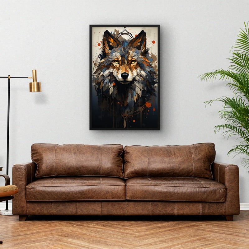 Quadro Decorativo Lobo Quadriculado