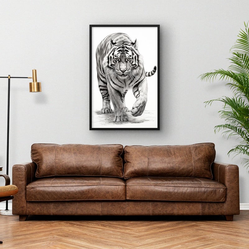 Quadro Decorativo Tigre em Desenho