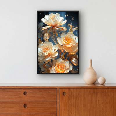 Quadro Decorativo Rosas de Metal Dourado