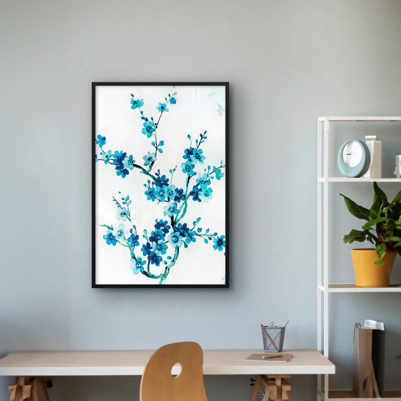 Quadro Decorativo Flores Azul Aquarela