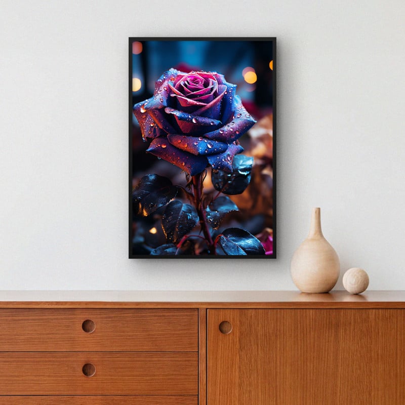 Quadro Decorativo Rosa com Gotículas