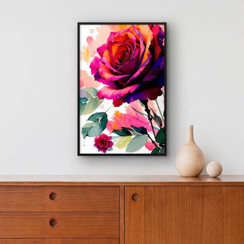 Quadro Decorativo Rosa Aquarela