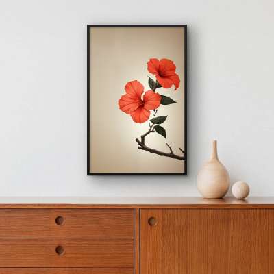 Quadro Decorativo Hibiscos Laranja