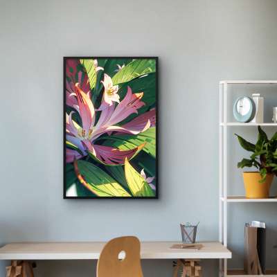 Quadro Decorativo Lírios Rosa Ilustrados