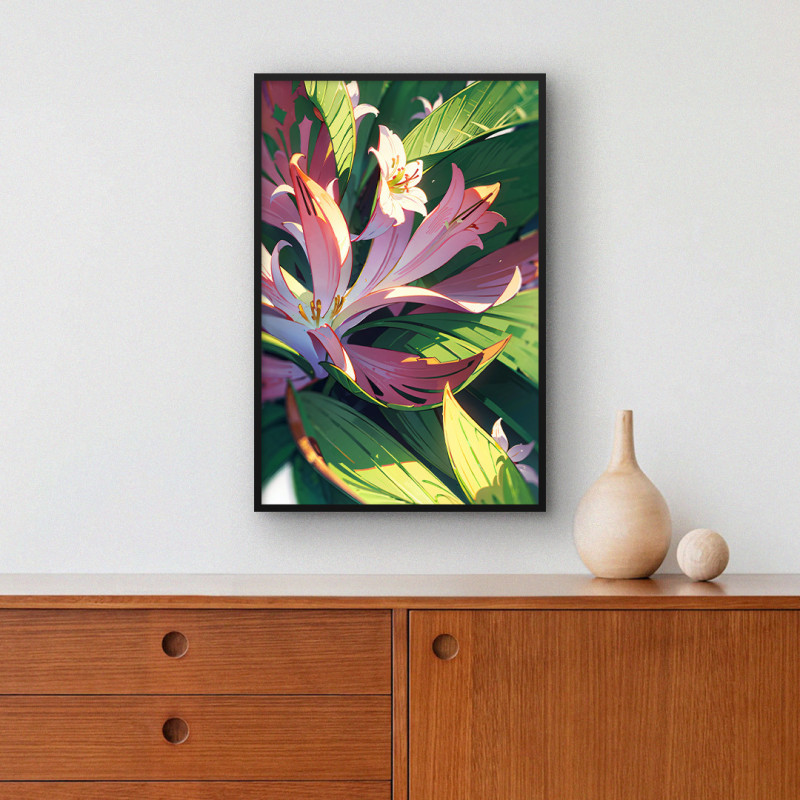 Quadro Decorativo Lírios Rosa Ilustrados