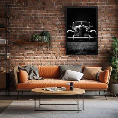 Quadro Decorativo Carro Vintage P&B