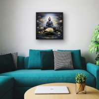 Quadro Decorativo Buda e Flores de Lótus