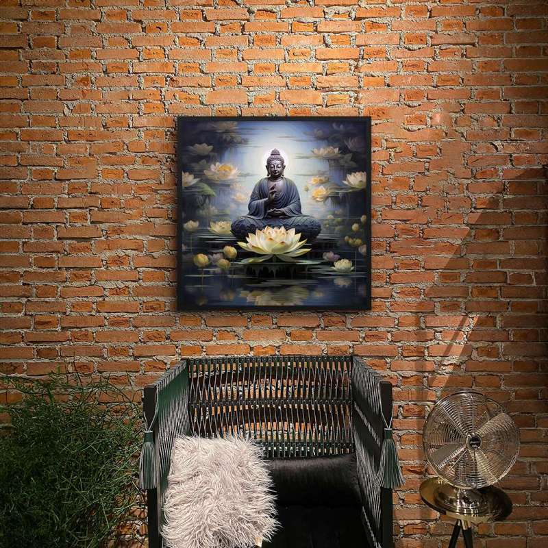 Quadro Decorativo Buda e Flores de Lótus